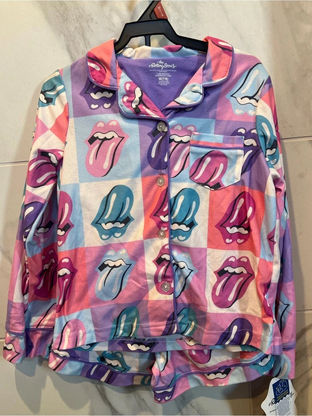 Rolling Stones Girls Long Sleeve Coat and Shorts Pajama Set NWT size 7/8 $15
